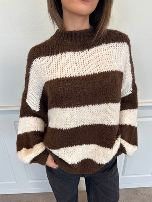 ELSIE STRIPE KNIT - BROWN/OFFWHITE