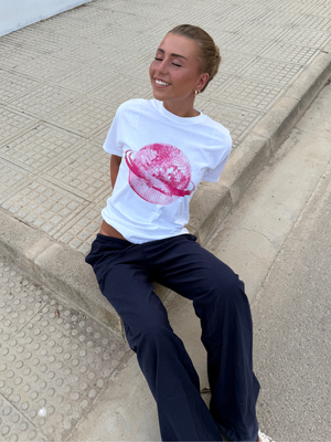PLANET DISCO (pink) UNISEX T-SHIRT - HVID