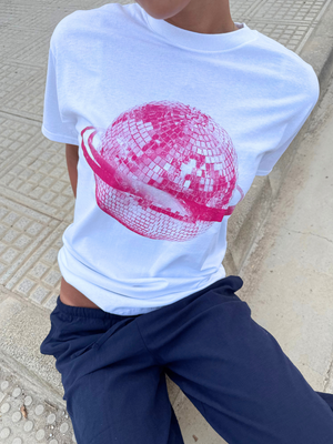 PLANET DISCO (pink) UNISEX T-SHIRT - HVID