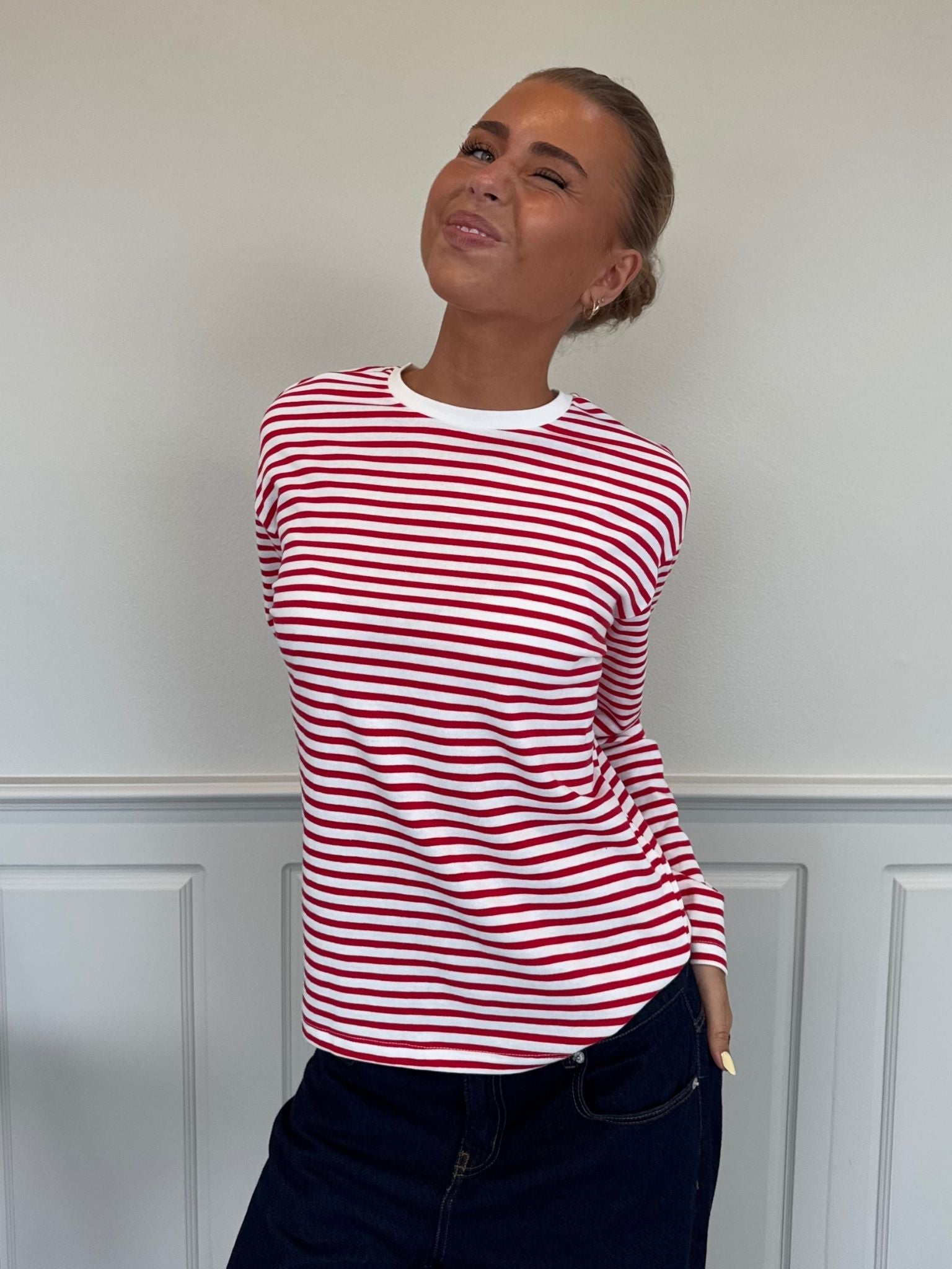 SADIE STRIPE TEE LS - CLOUD DANCER / LOLLIPOP