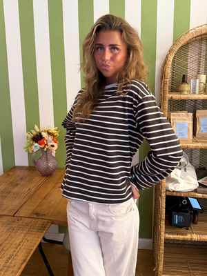 MYNTE STRIPE TEE - BROWN/WHITE