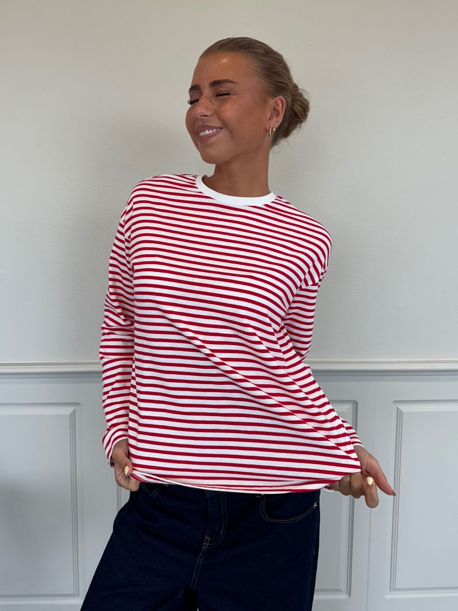 SADIE STRIPE TEE LS - CLOUD DANCER / LOLLIPOP