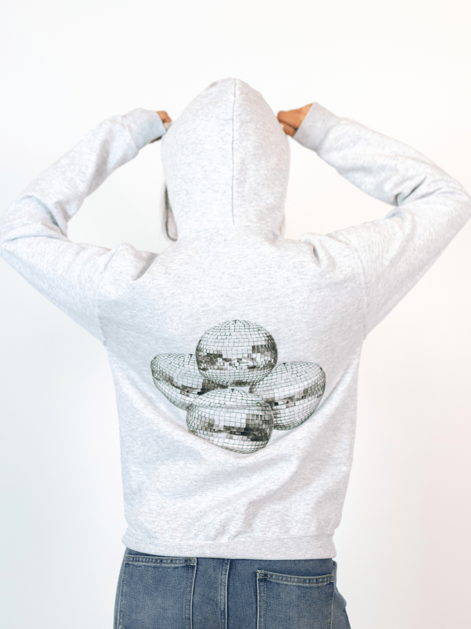 MEGA DISCO BALL (black) HOODIE (back print) - GRAY