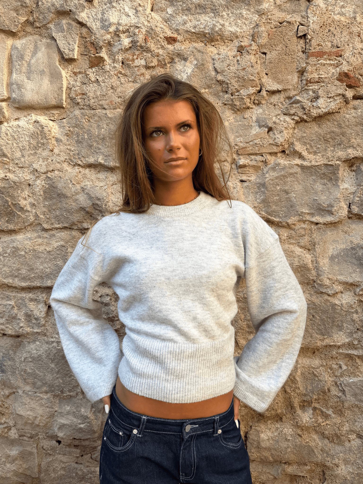 ELLEN ANGEL SLEEVE KNIT  - LT GREY