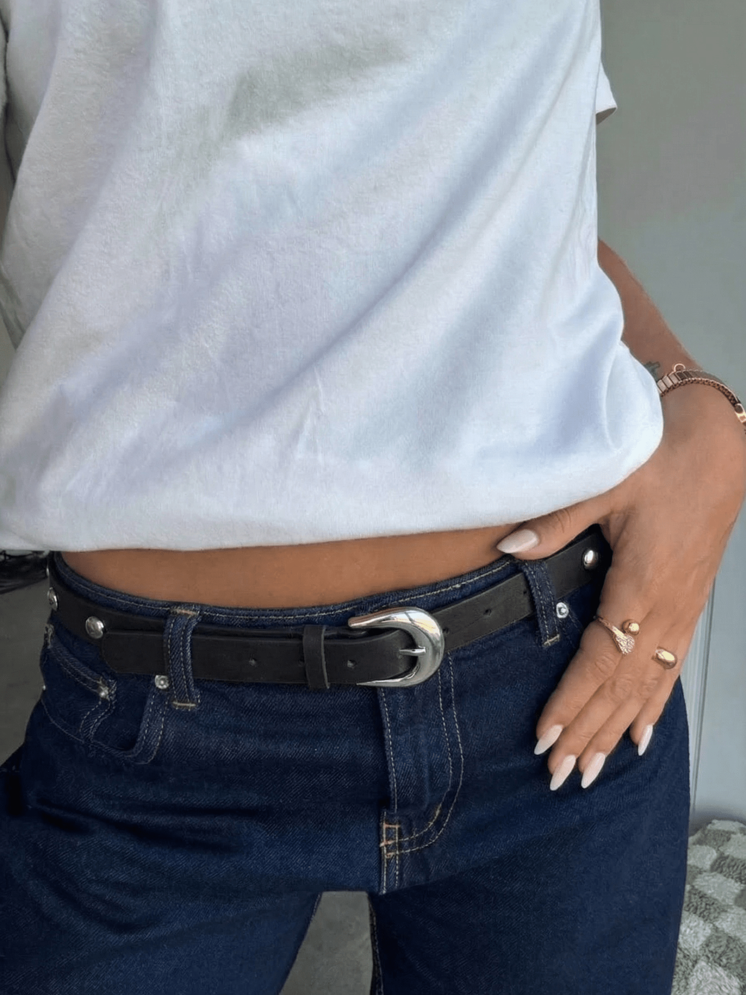 GESSICA RIVET BELT - BLACK/SILVER