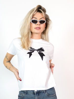 GRUNGE BOW, BABY TEE - WHITE