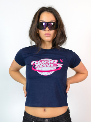 GOOD TIMES, BABY TEE - NAVY