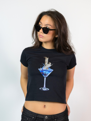 GLAM DRINK, BABY TEE - BLACK