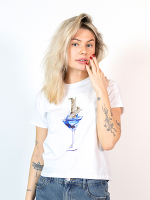 GLAM DRINK, BABY TEE - WHITE