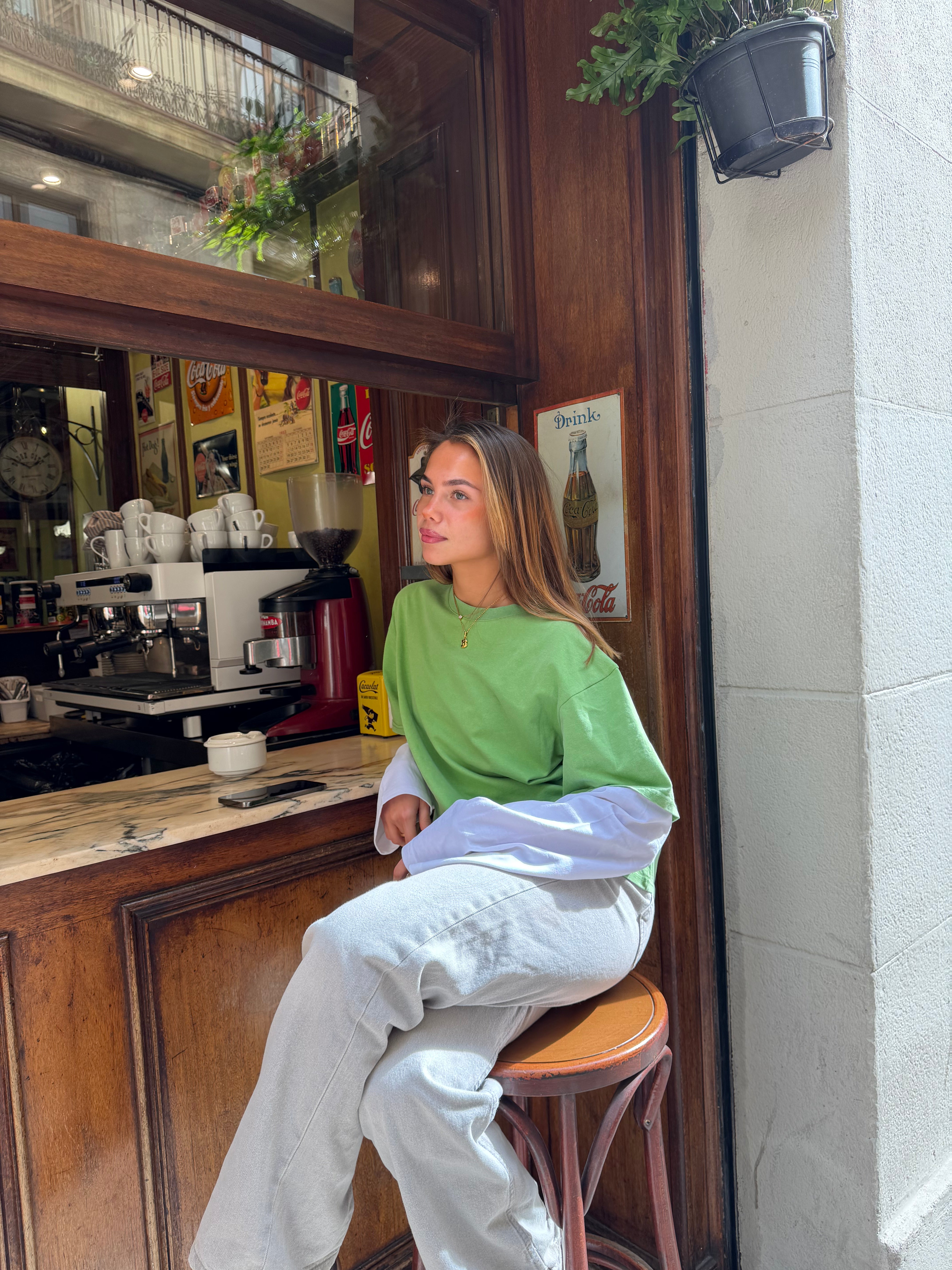 ALVIA LAYERED TEE - MATCHA GREEN/WHITE