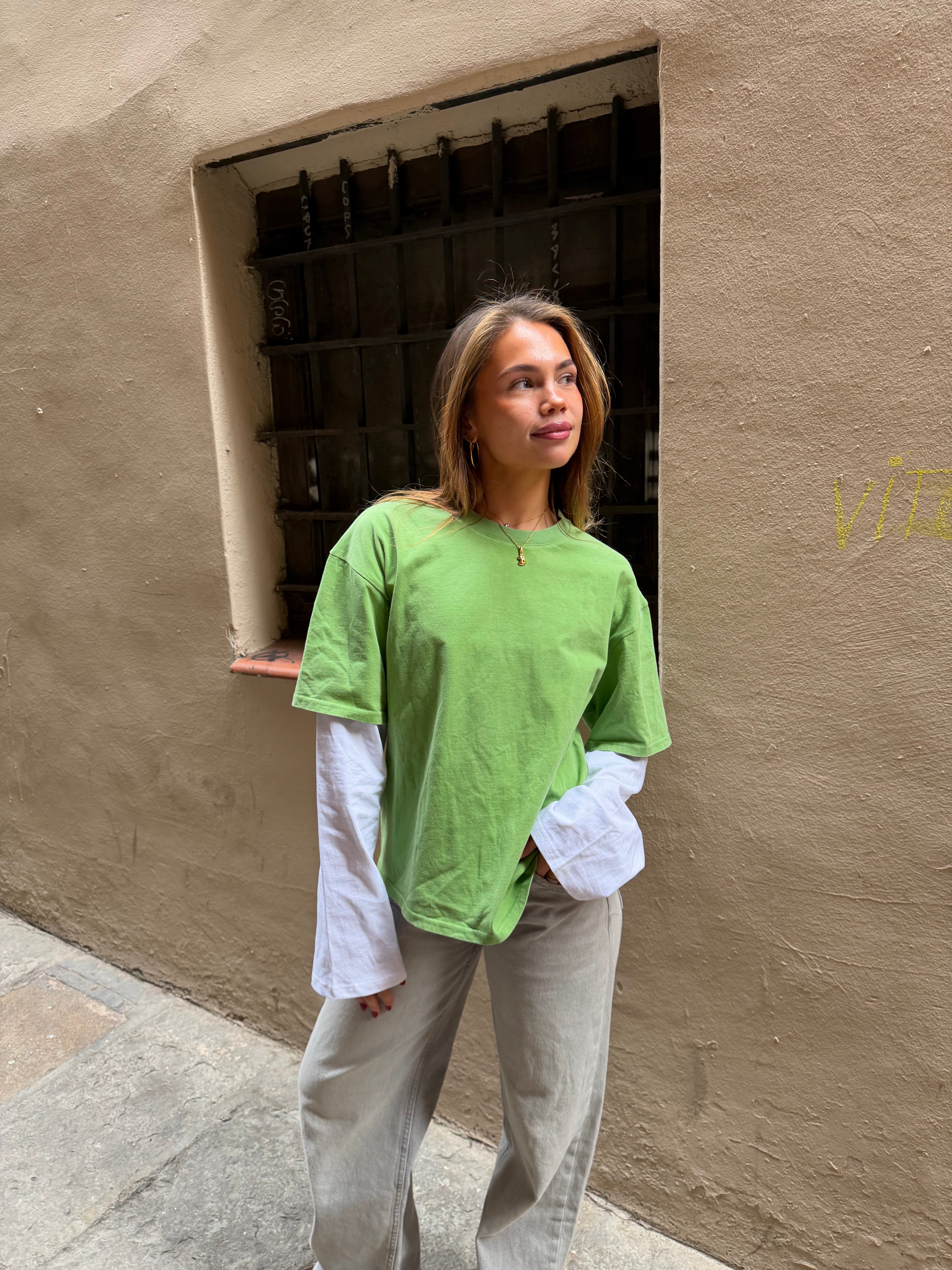 ALVIA LAYERED TEE - MATCHA GREEN/WHITE