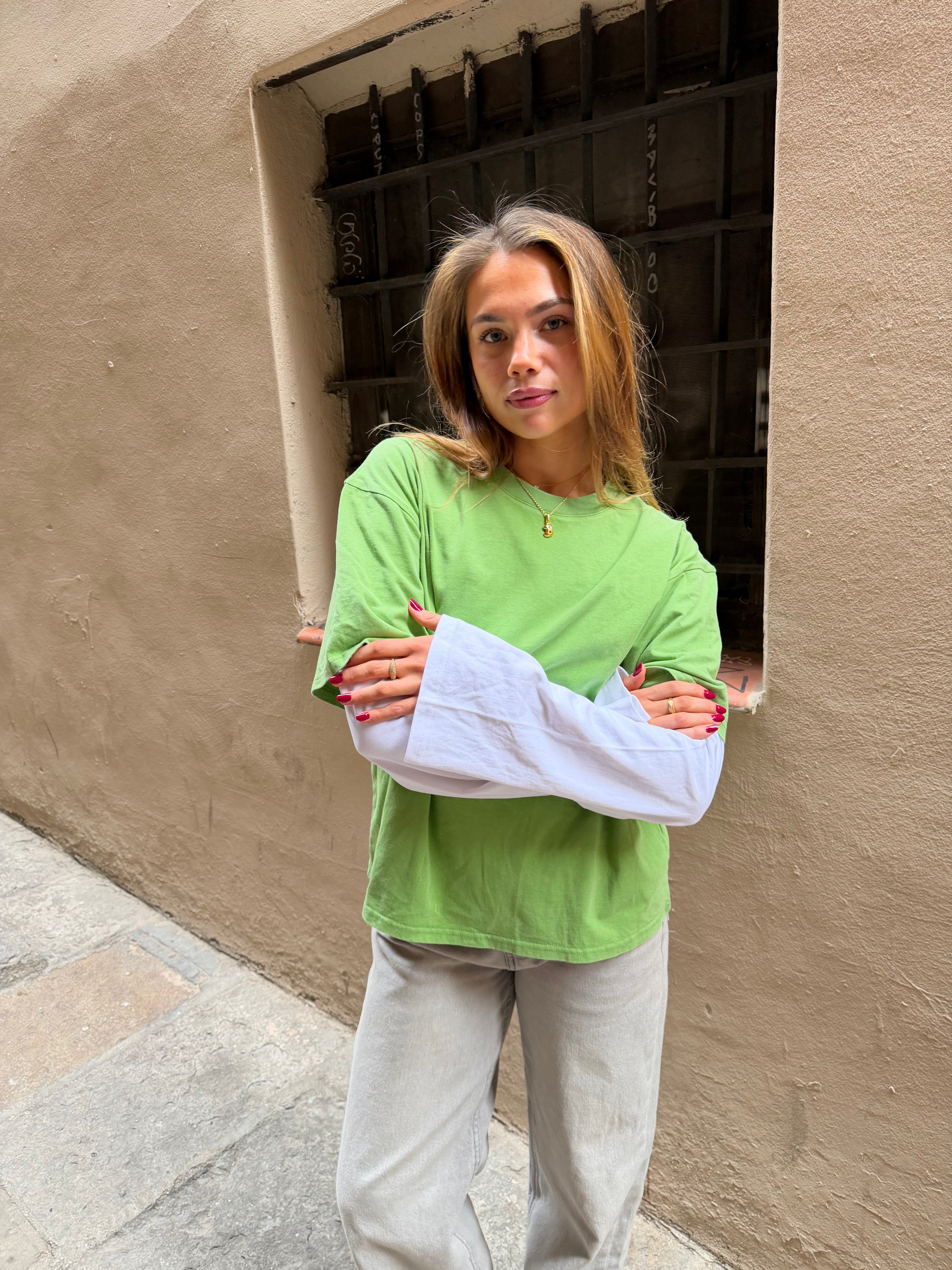 ALVIA LAYERED TEE - MATCHA GREEN/WHITE
