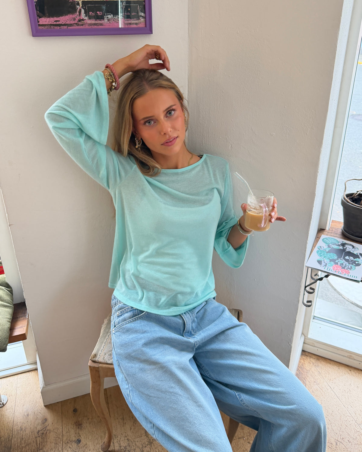 ANEMONE WIDESLEEVE TOP - ICE BLUE - Dinvintageshop