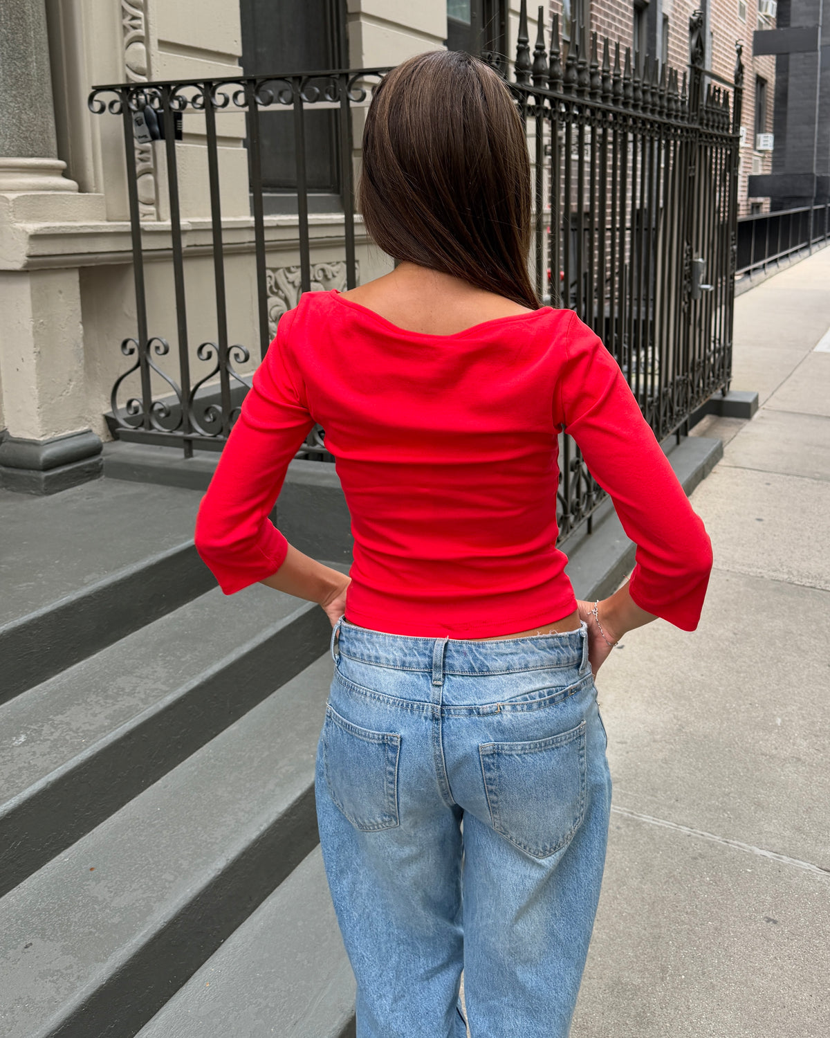 ASTRID 3/4 TOP - RED - Dinvintageshop