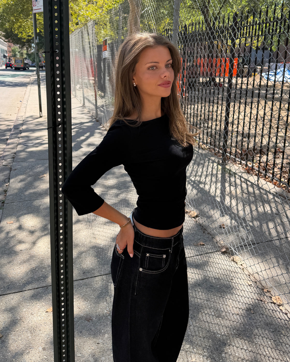 ASTRID 3/4 TOP - BLACK - Dinvintageshop