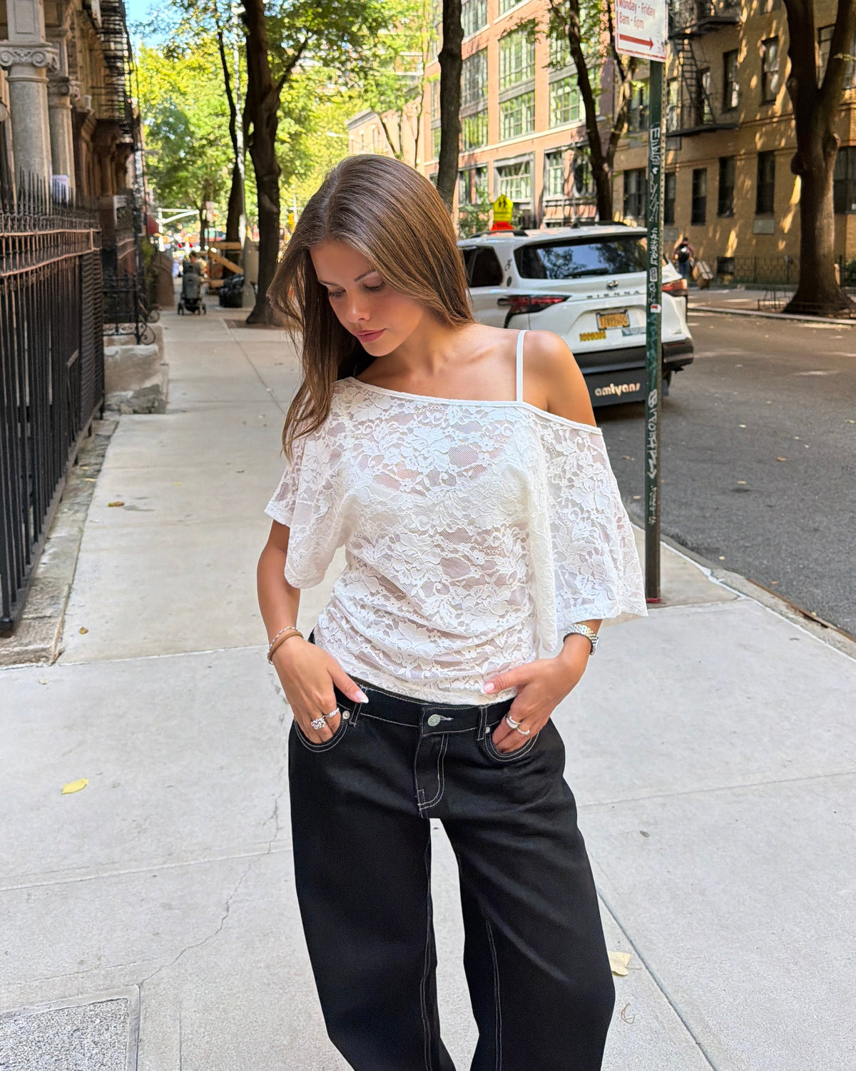 MATHILDE LACE TOP - WHITE - Dinvintageshop