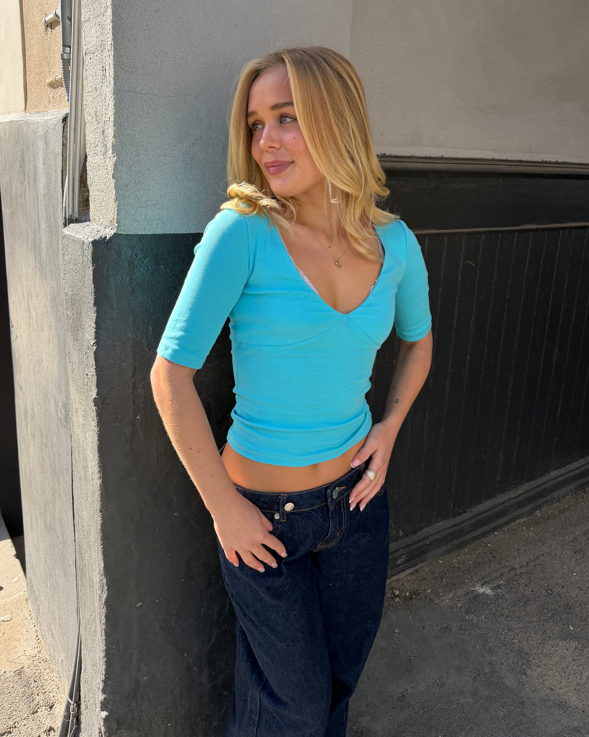 ELVIRA TOP - TURQUOISE - Dinvintageshop