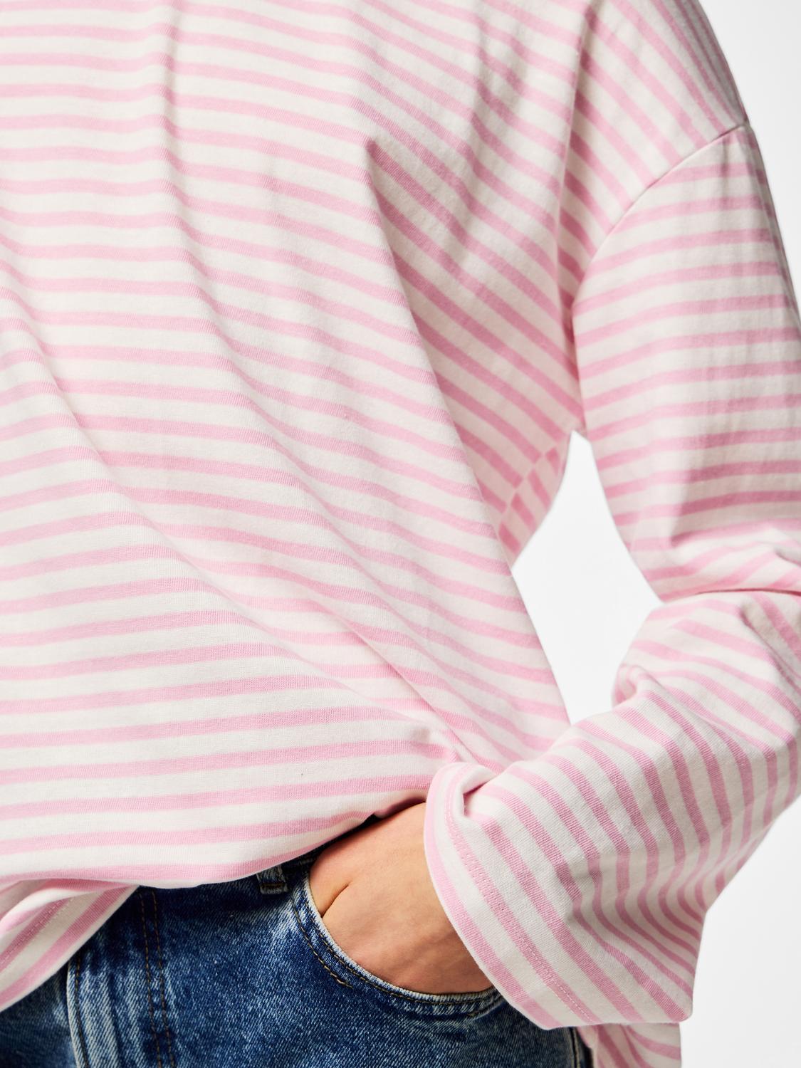 SADIE STRIPE TEE LS - BRIGHT WHITE/ROSEATE SPOONBILL
