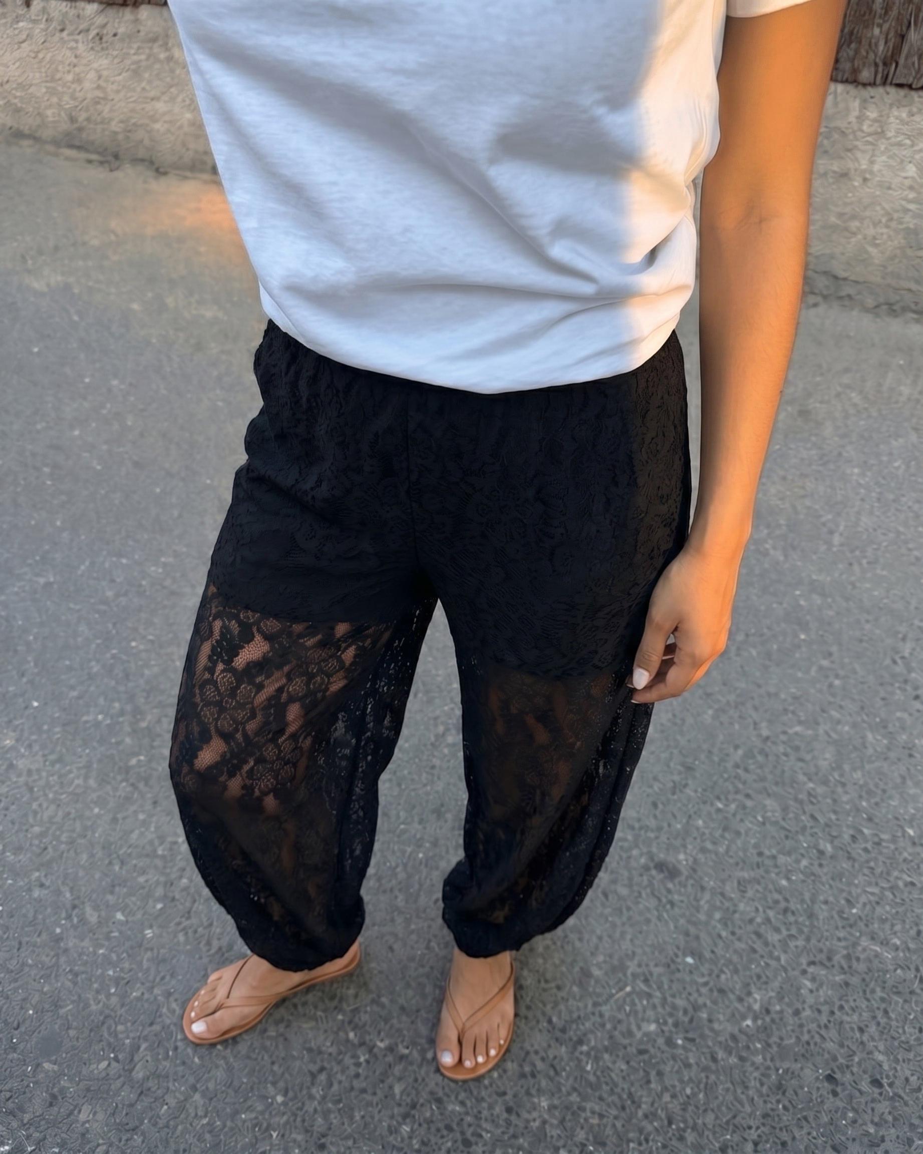 ALINE BALLOON LACE PANTS - Black - Dinvintageshop