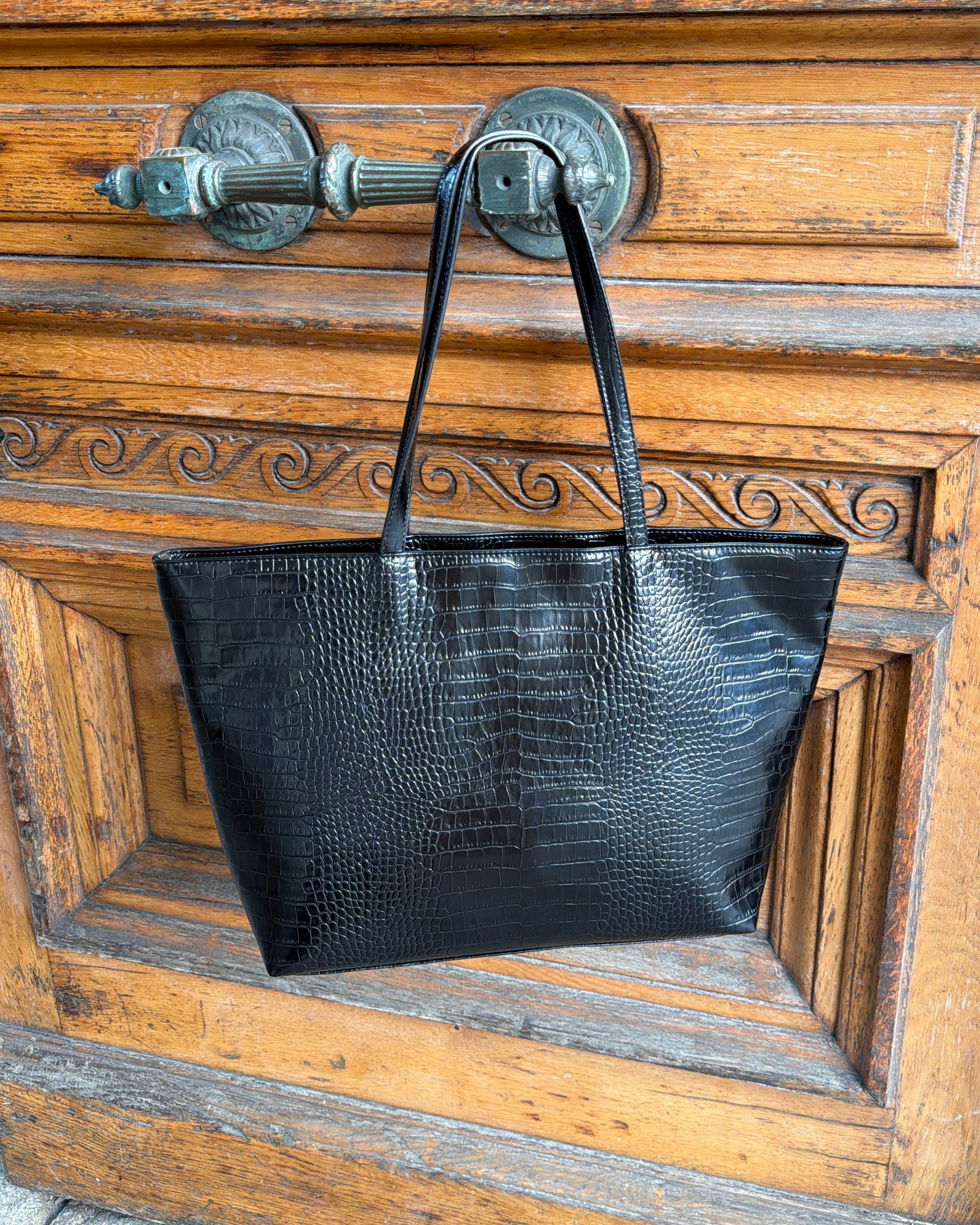 AMY CROC BAG - BLACK - Dinvintageshop