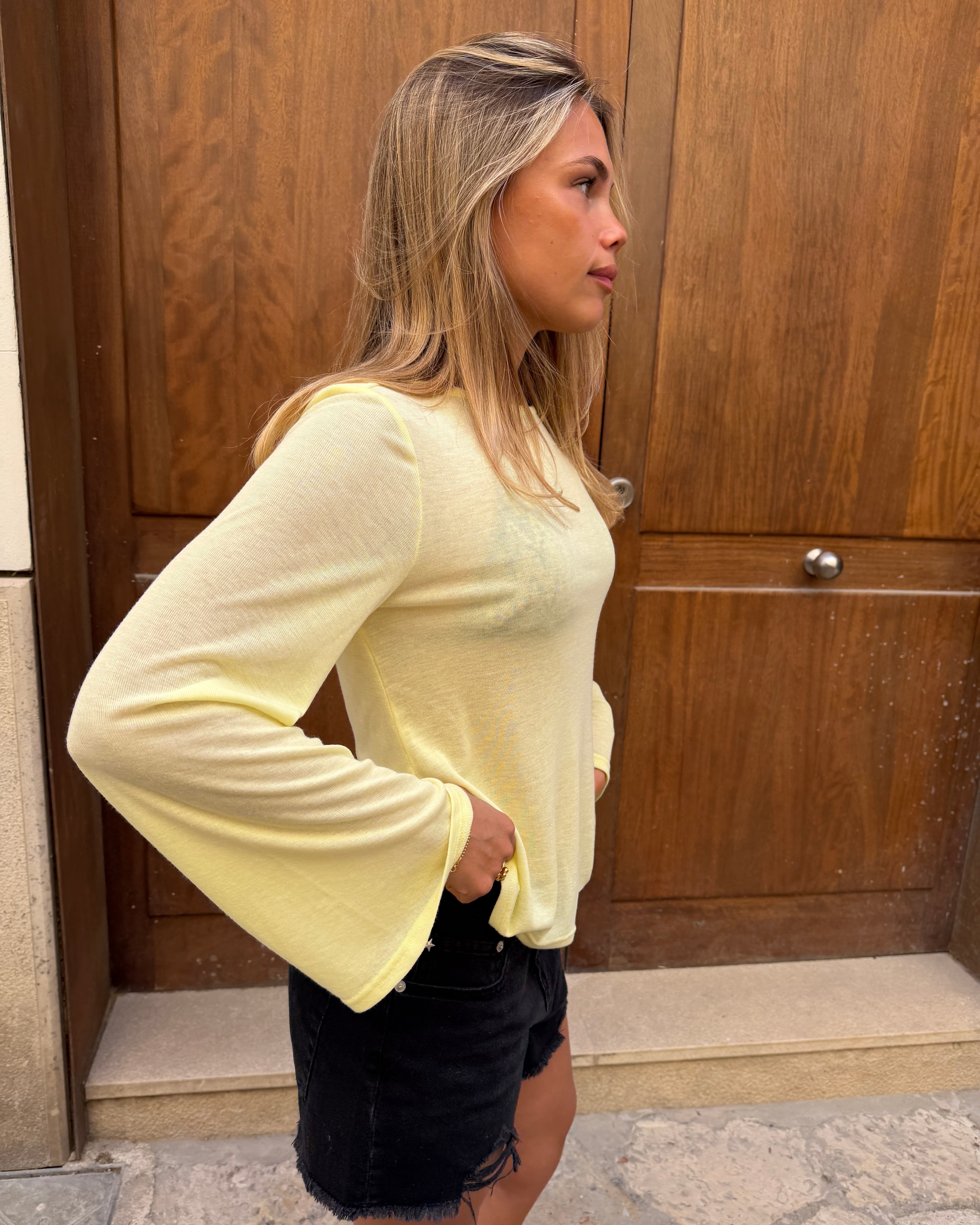 ANEMONE WIDESLEEVE TOP - BUTTER YELLOW - Dinvintageshop