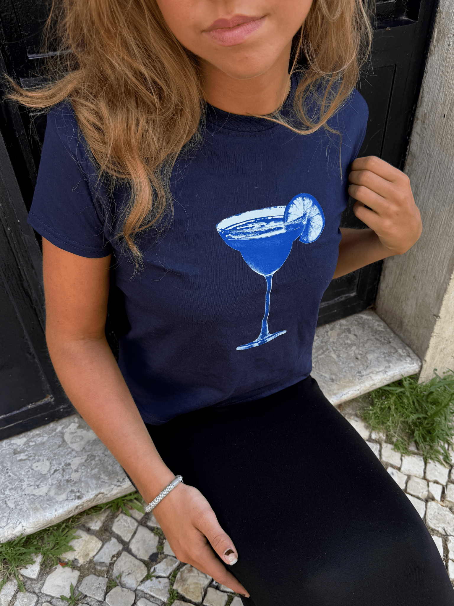BLUE DRINK BABY TEE - NAVY - Dinvintageshop
