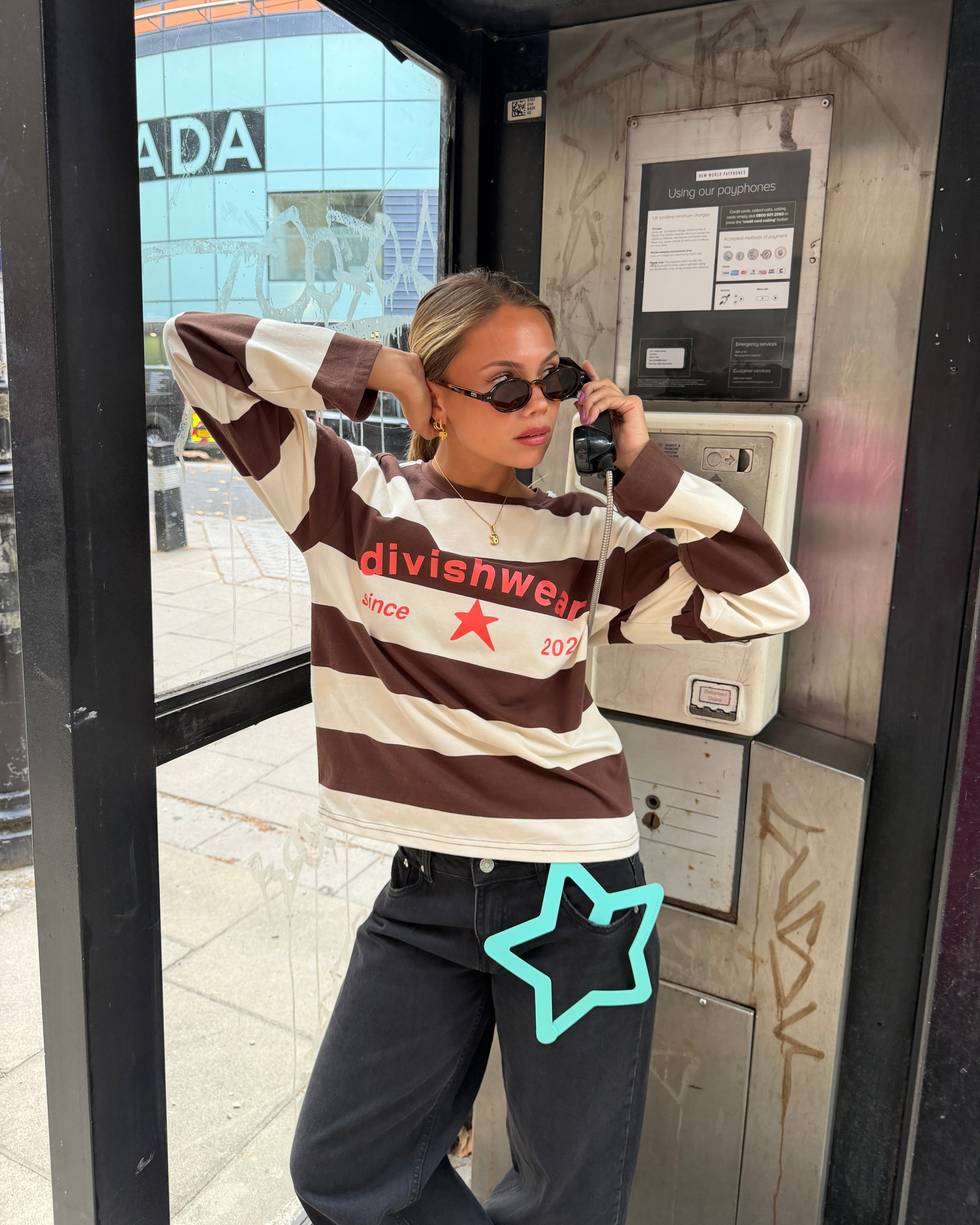 DAGMAR STRIPE TEE - BROWN/CORAL - Dinvintageshop