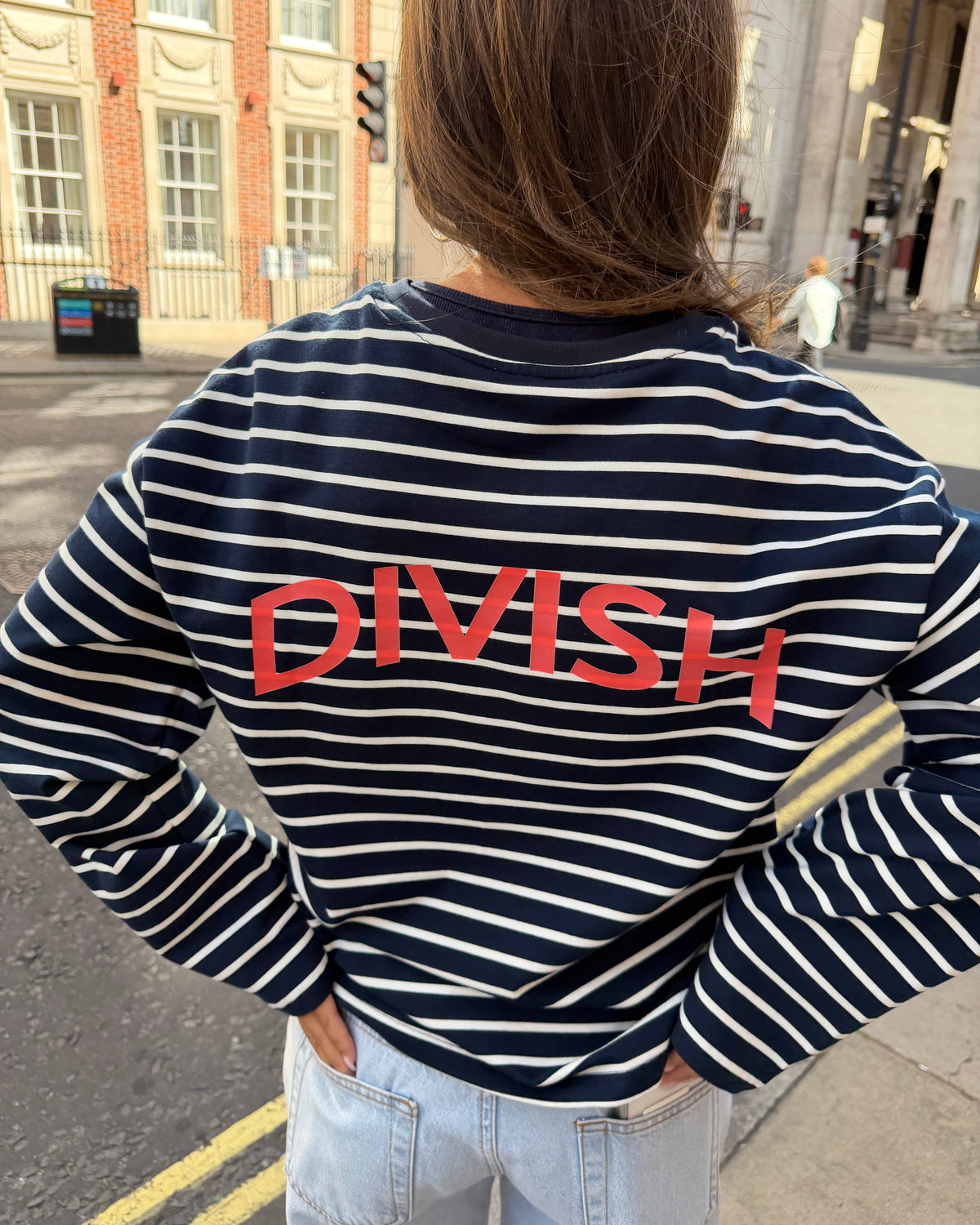 DINA STRIPE TEE - NAVY/CORAL - Dinvintageshop