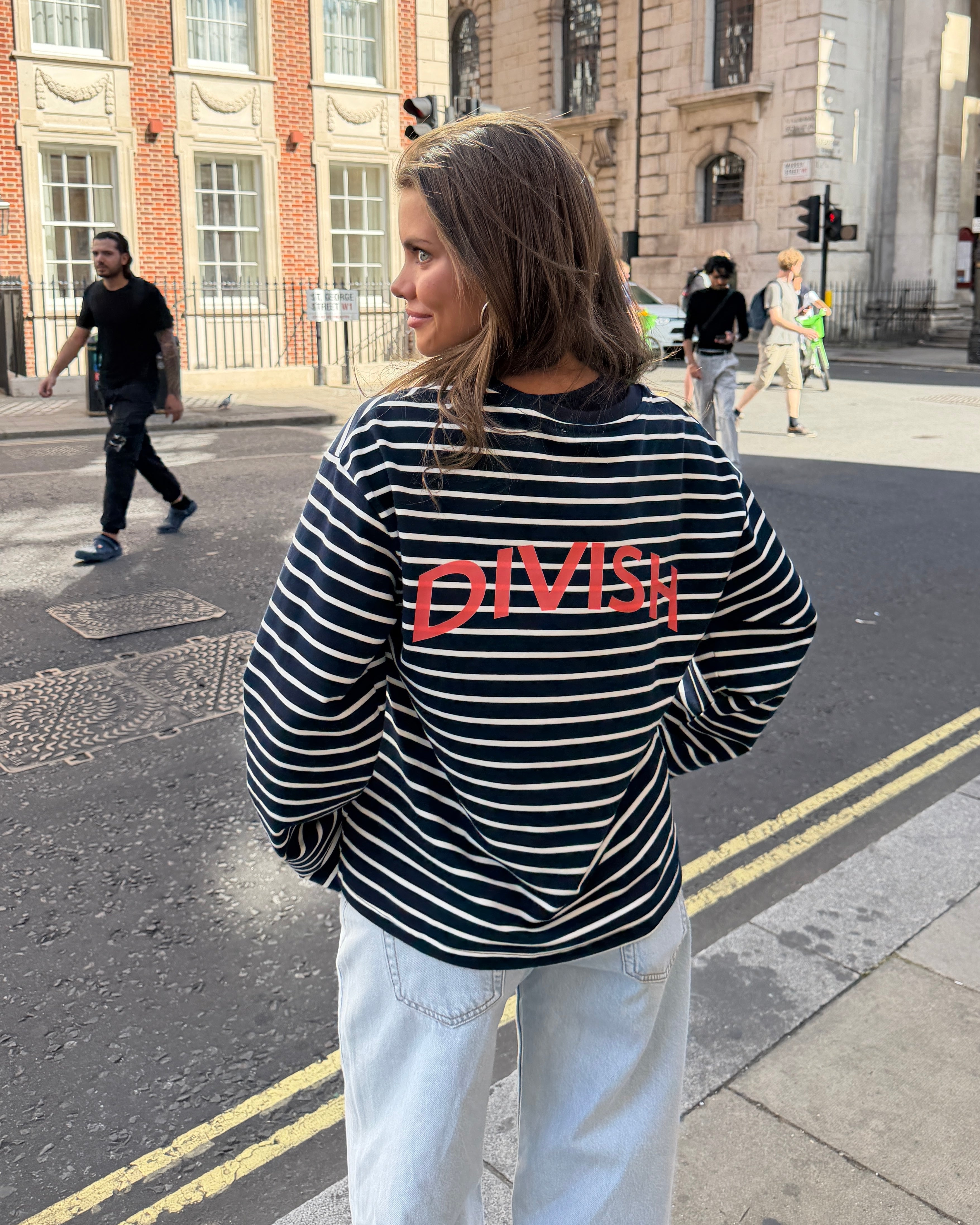 DINA STRIPE TEE - NAVY/CORAL - Dinvintageshop
