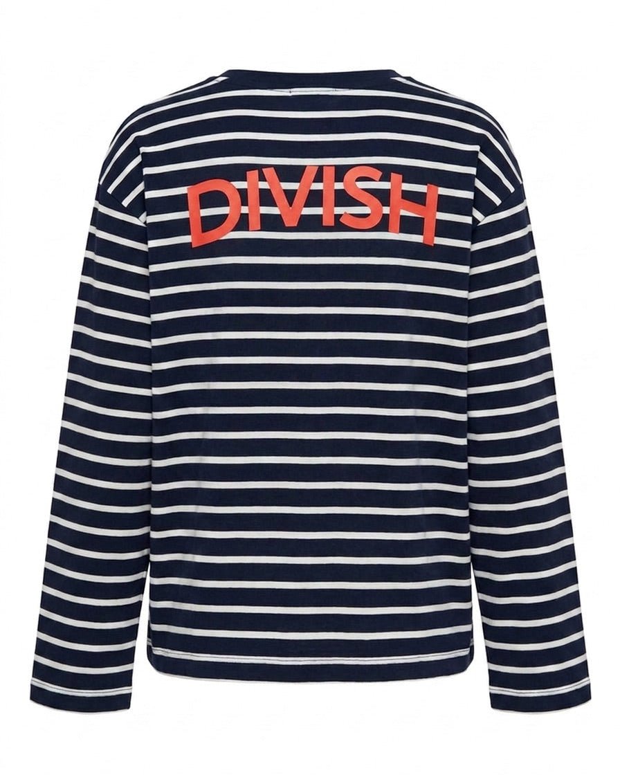 DINA STRIPE TEE - NAVY/CORAL - Dinvintageshop
