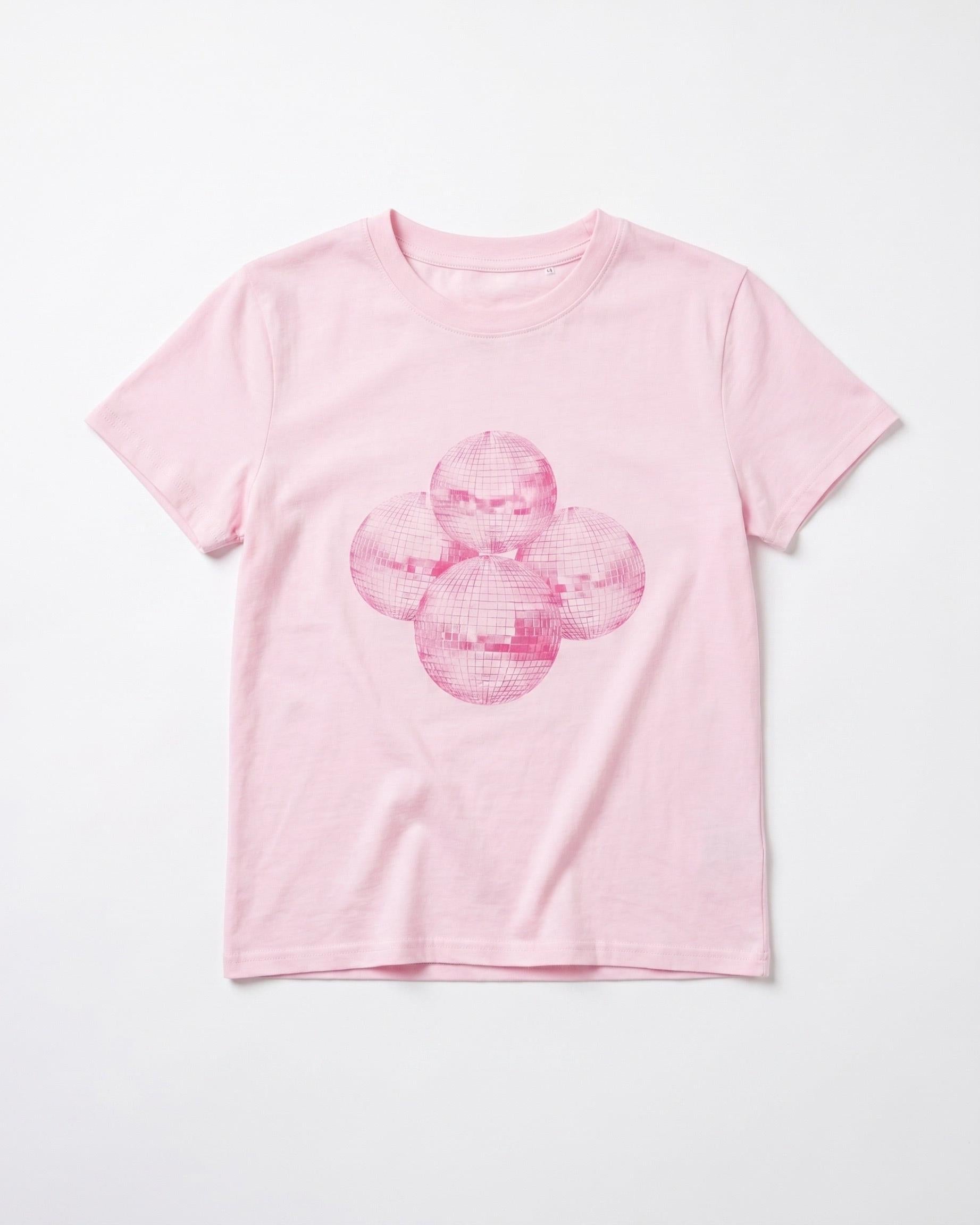 DISCO KUGLE (pink), BABY TEE - LYSERØD - Dinvintageshop