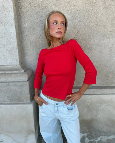 ELFRIDA BOATNECK 3/4 TOP - RED - Dinvintageshop