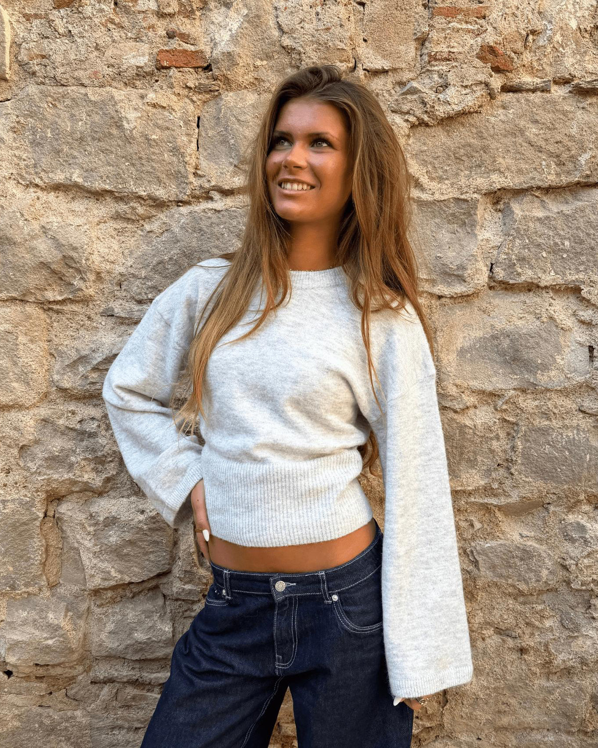 ELLEN ANGEL SLEEVE KNIT - LT GREY