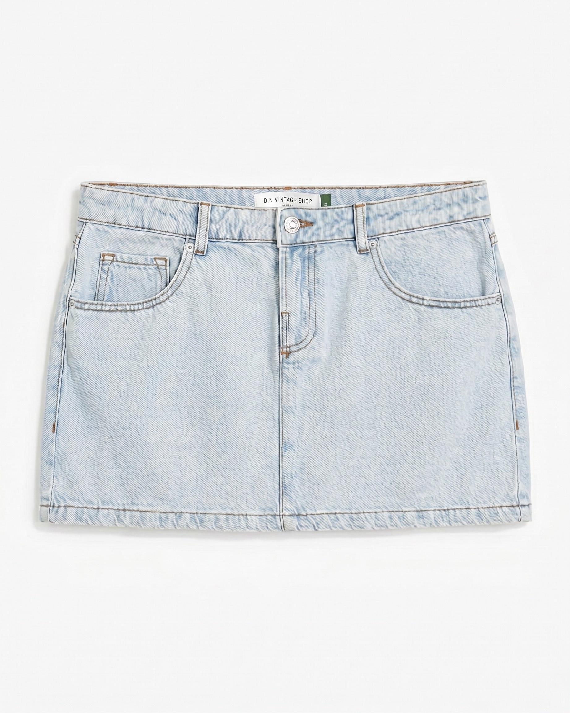 ESTHER DENIM MINI SKIRT - BRIGHT BLUE - Dinvintageshop