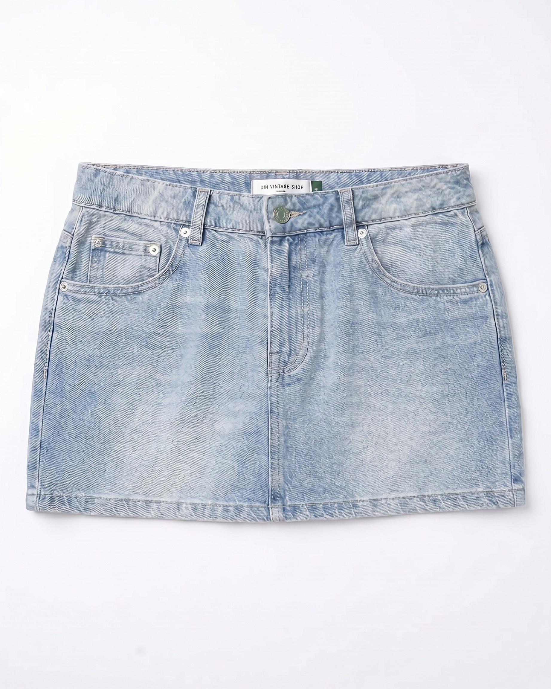 ESTHER DENIM MINI SKIRT - LIGHT BLUE - Dinvintageshop