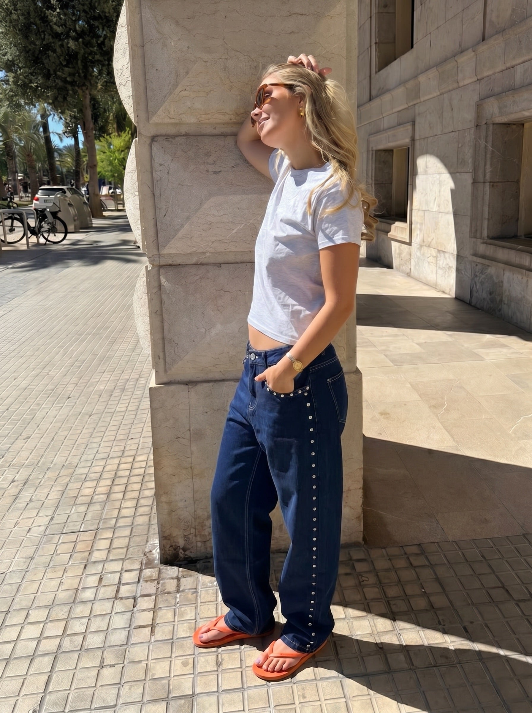 ESTHER STUD JEANS - DARK BLUE - Dinvintageshop
