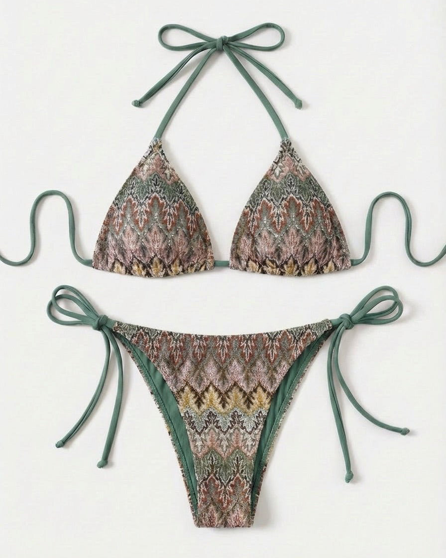FILIPPA BIKINI SET - GREEN MIX - Dinvintageshop