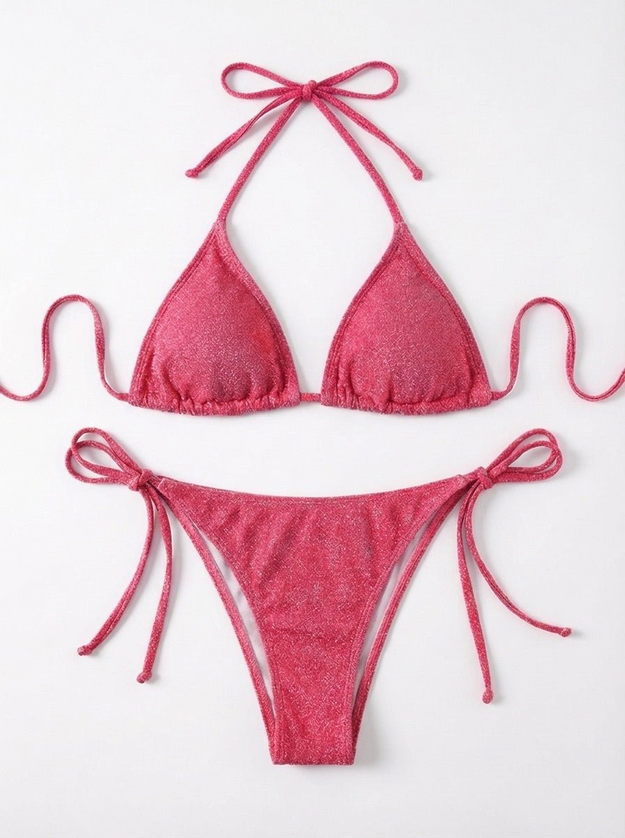 FILIPPA GLITTER BIKINI SET - PINK - Dinvintageshop
