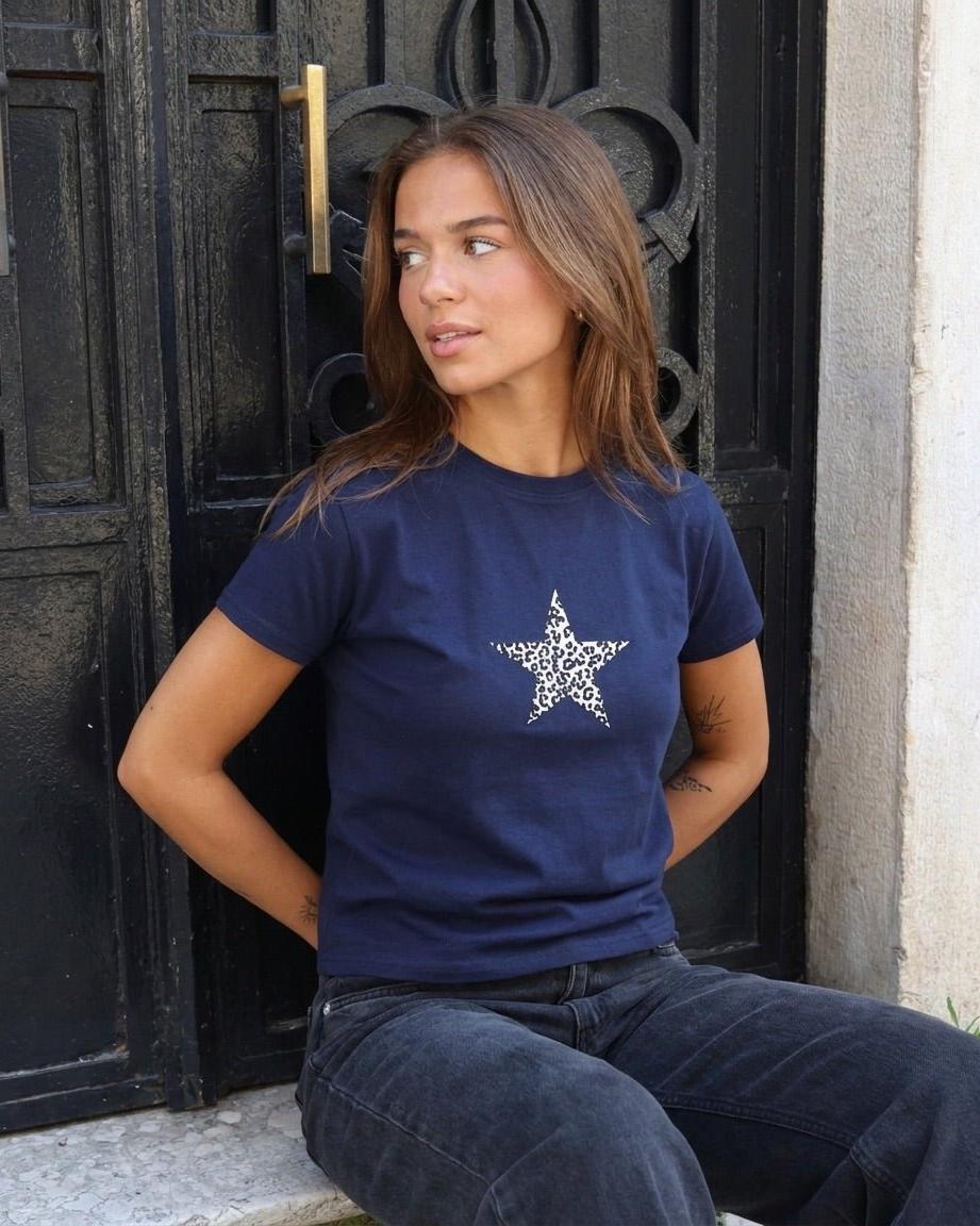 GREY LEOSTAR BABY TEE - NAVY - Dinvintageshop