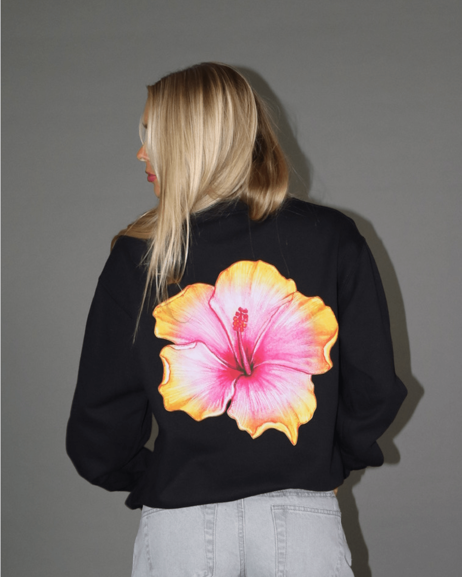 HAWAII (yellow) SWEAT (rygprint) - BLACK - Dinvintageshop