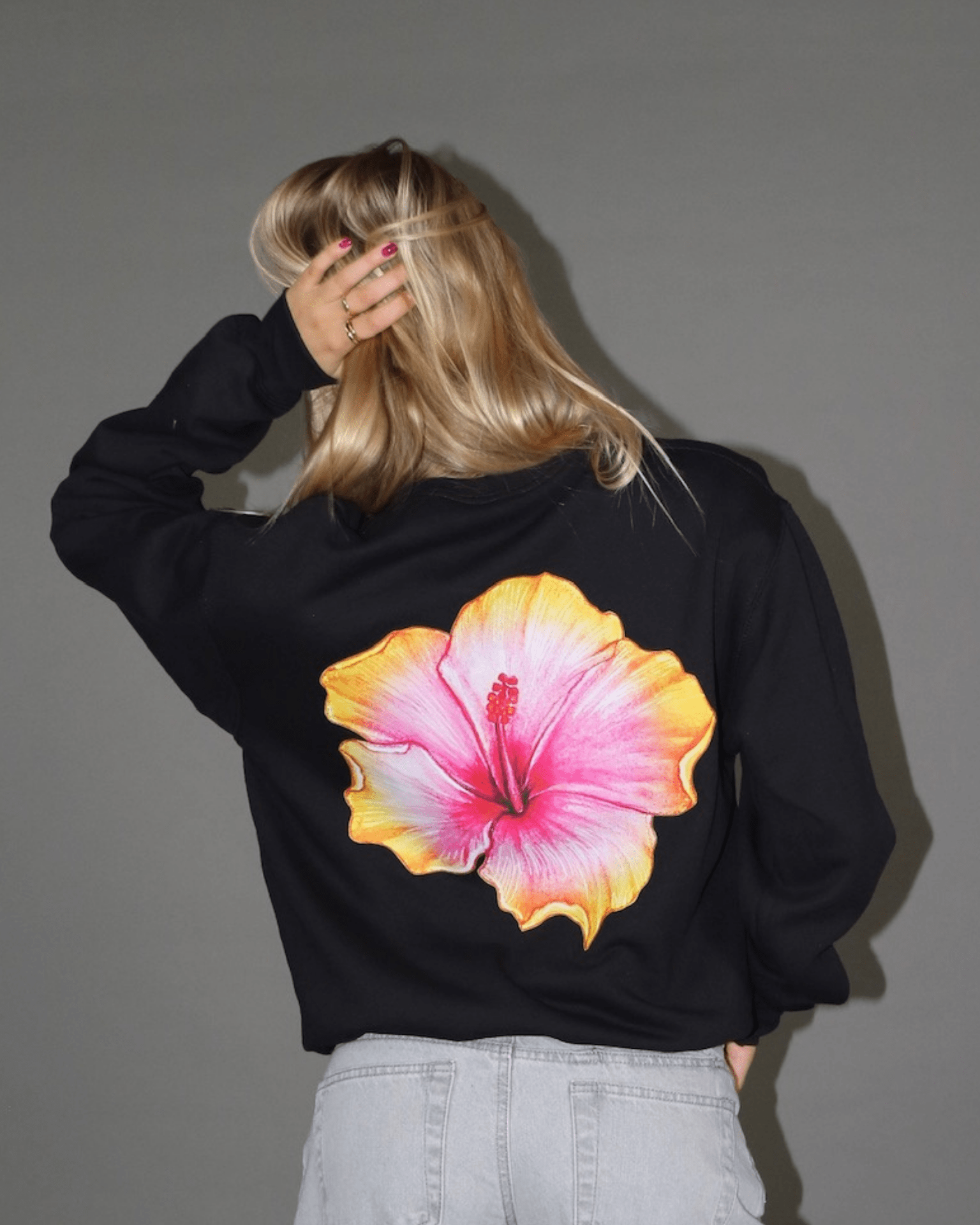 HAWAII (yellow) SWEAT (rygprint) - BLACK - Dinvintageshop