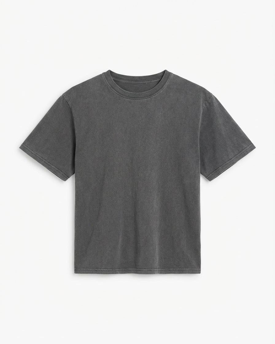 LYKKE WASHED TEE - GREY - fra Dinvintageshop