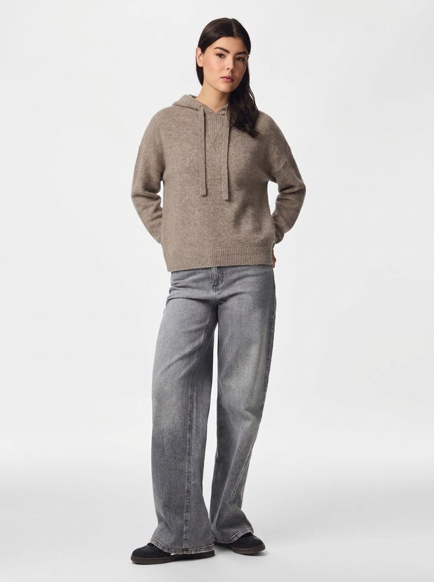 MALOU KNIT HOODIE - TAUPE GREY MELANGE
