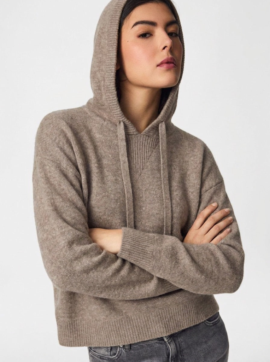 MALOU KNIT HOODIE - TAUPE GREY MELANGE