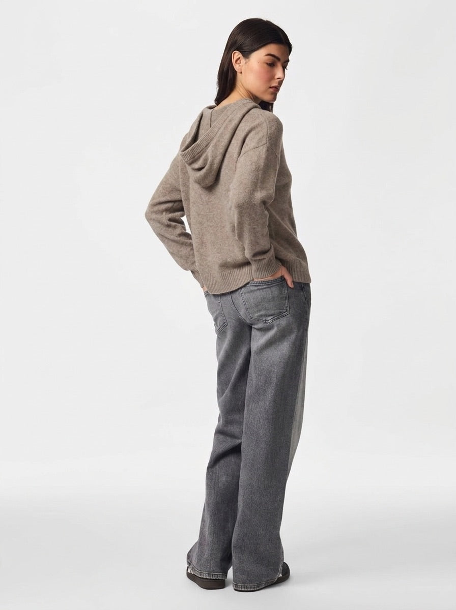MALOU KNIT HOODIE - TAUPE GREY MELANGE