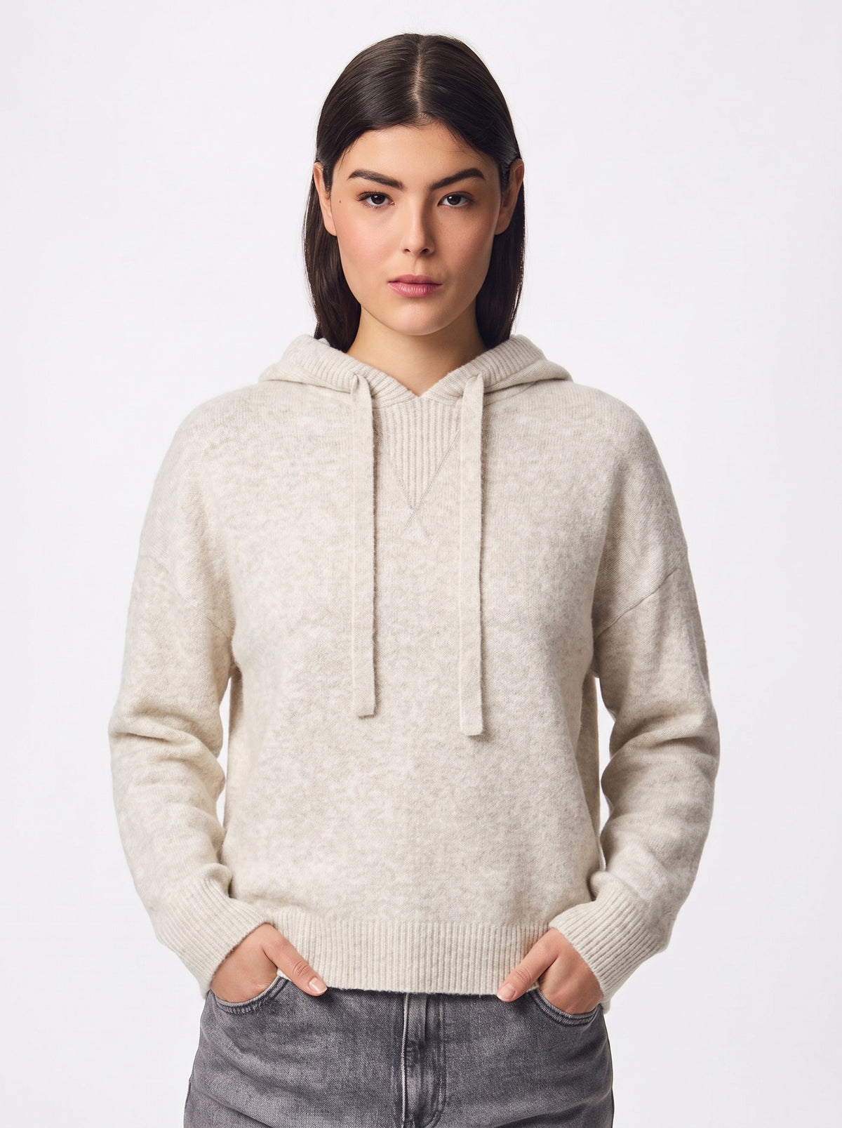 MALOU KNIT HOODIE - BIRCH MELANGE
