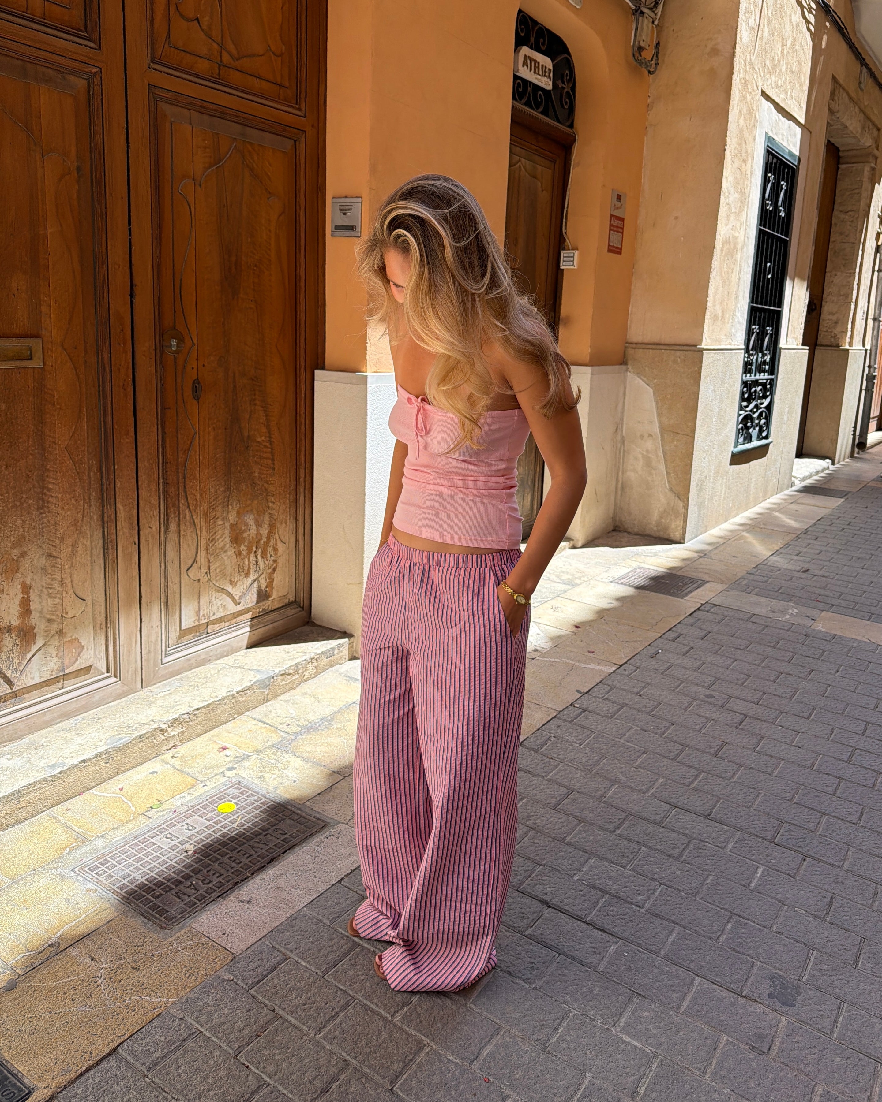 IDA STRIPE PANT - CORAL - Dinvintageshop