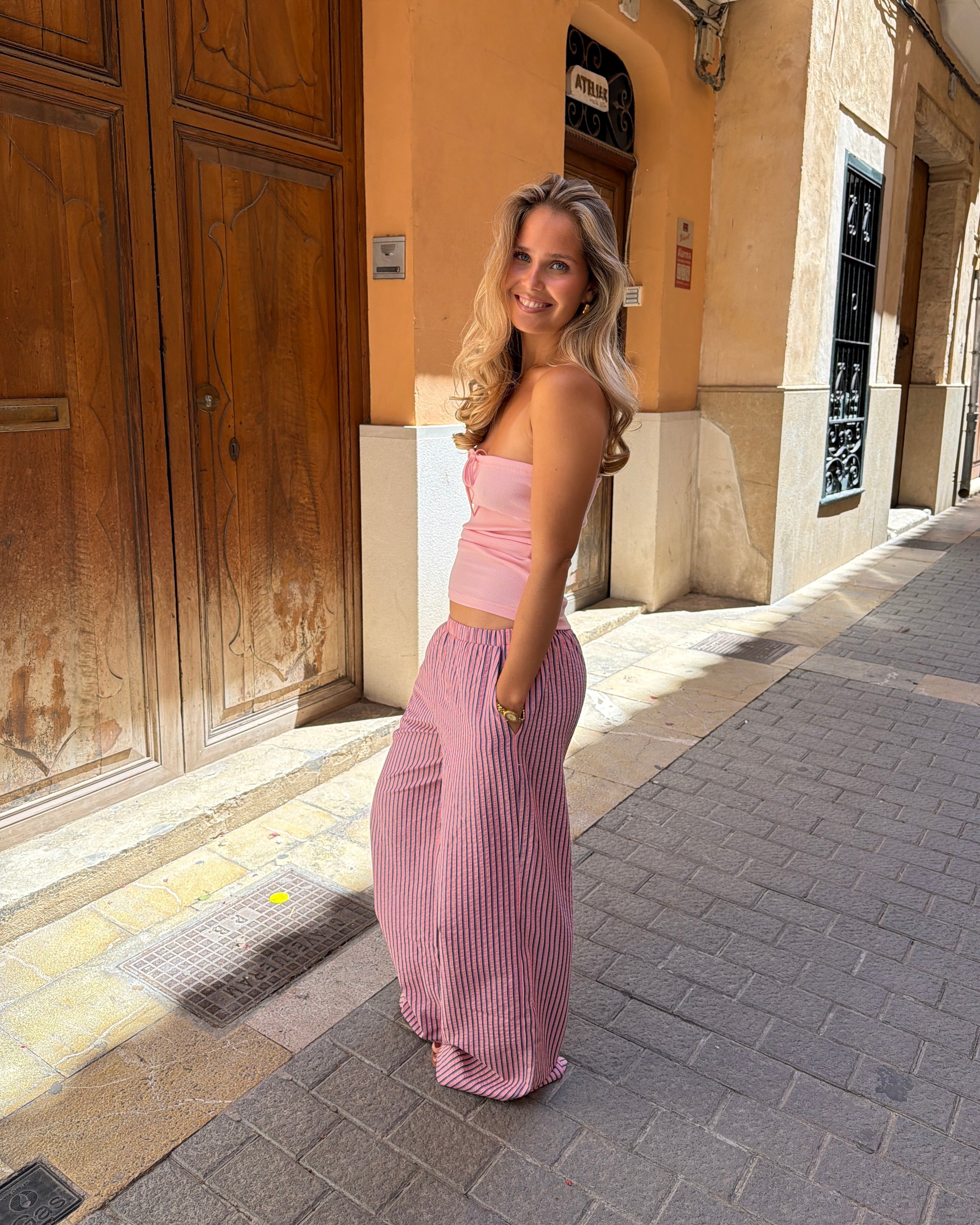 IDA STRIPE PANT - CORAL - Dinvintageshop