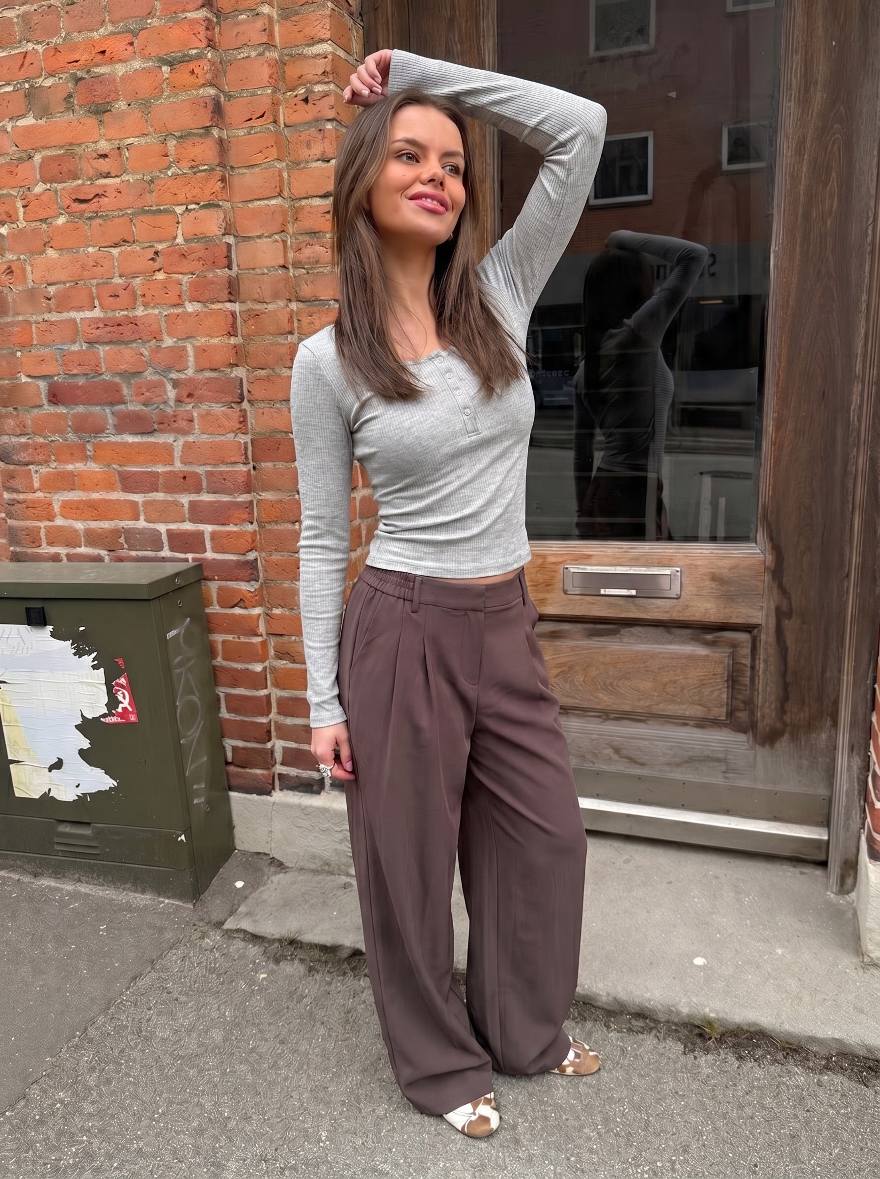 KITTE LANGÆRMET TOP - MEDIUM GREY MELANGE - Dinvintageshop