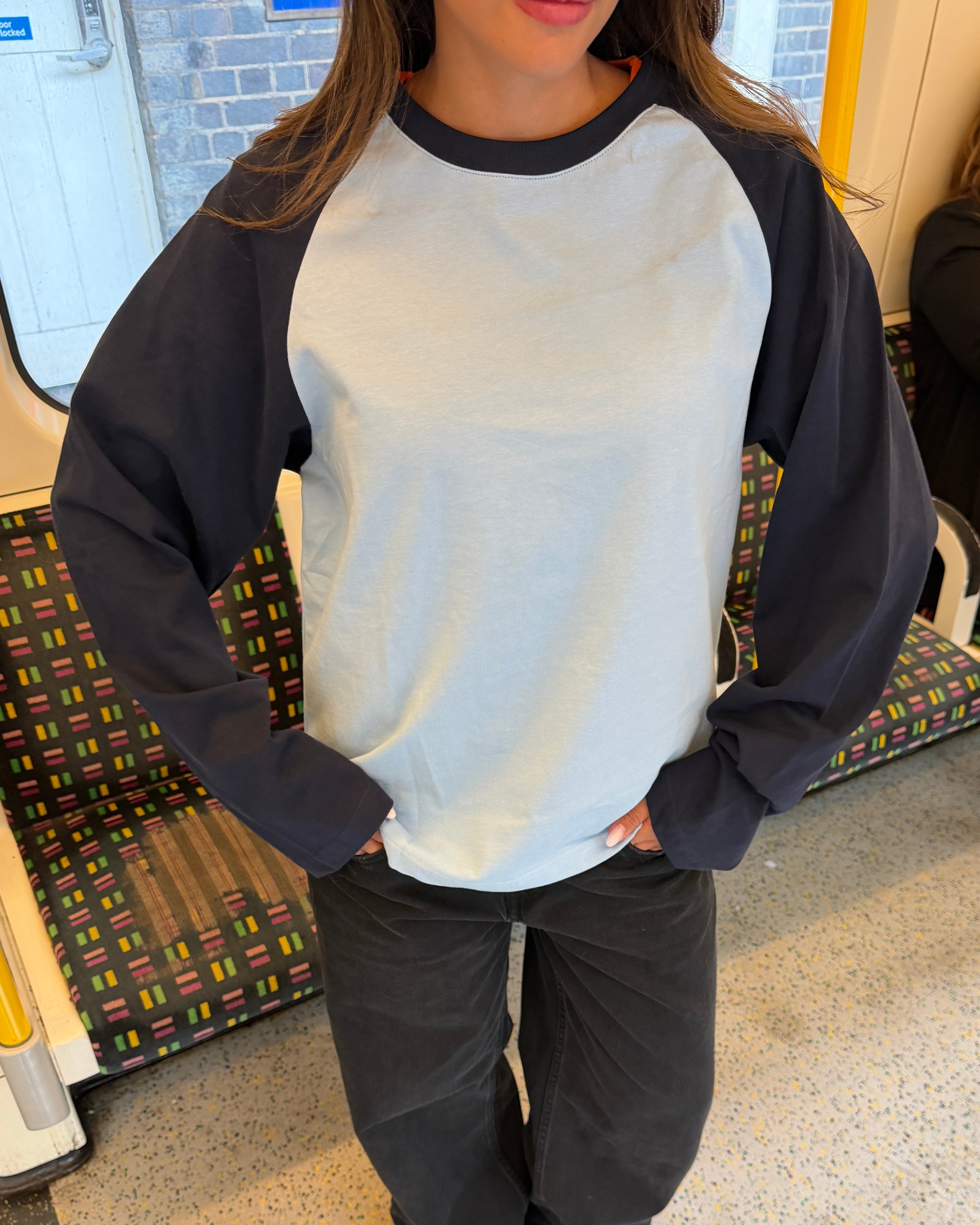 KLARA TEE - LIGHT BLUE/NAVY - Dinvintageshop